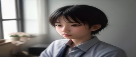 跟练害羞操前的状态，人物姿势僵硬含胸，表情略显拘谨，室内昏暗背景